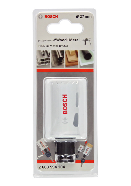 Förpackning med Bosch hålsåg, 27 mm, för trä och metall, HSS Bi-Metal 8%Co.