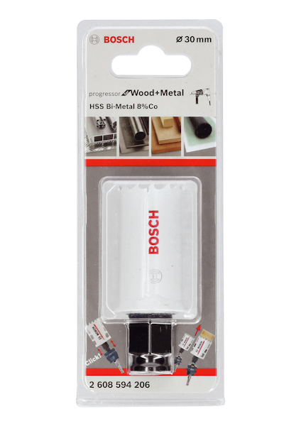 Förpackning med Bosch hålsåg för trä och metall, Ø30 mm, HSS Bi-Metal 8%Co.