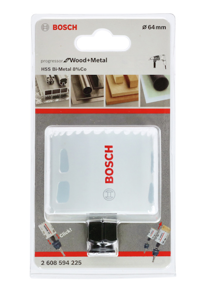 Förpackning med Bosch hålsåg för trä och metall, 64 mm.