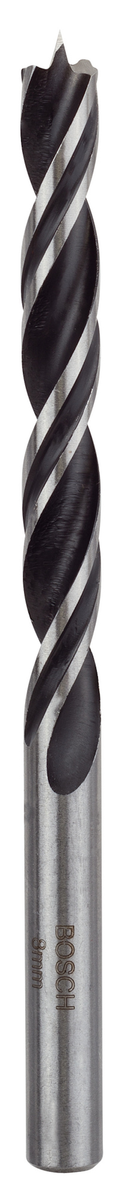 Spiralformad borr i metall med svart och silverfärgad yta.