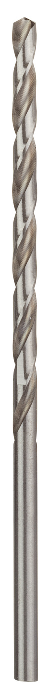 Metallborr med spiralformad design och cylindrisk skaft, i silvergrå metall.