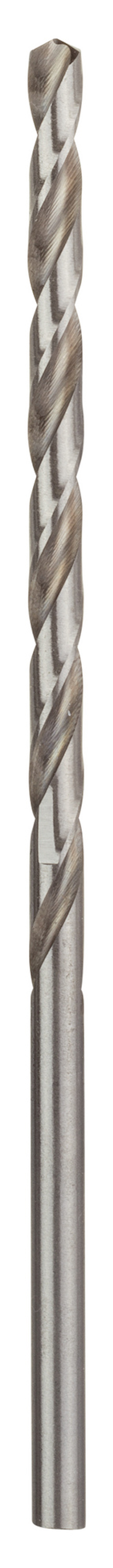 Metallborr med spiralformad design och cylindrisk skaft, i silvergrå metall.