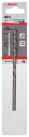 Förpackning med Bosch HSS-G metallborr, Ø 5 mm, DIN 340 standard.