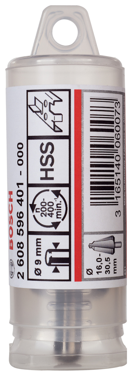 Transparent plasthylsa med etikett märkt "HSS" och borrdetaljer, inklusive diameter 10 mm och längd 133 mm.