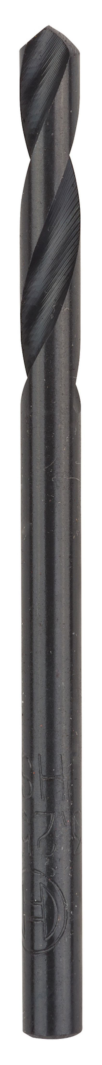 En svart metallborr med spiralspår.