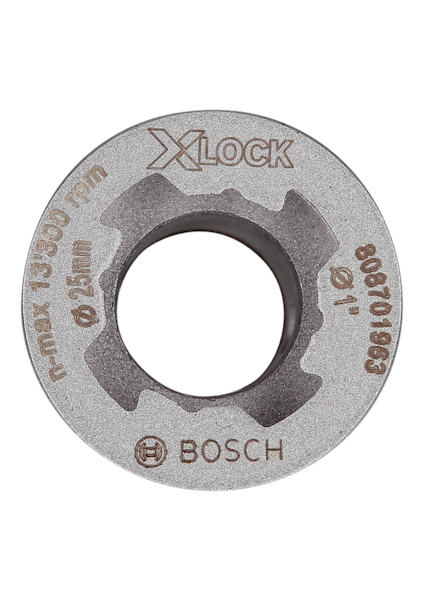 Rund metallbricka med texten "X-LOCK", "Ø 25mm", "Ø 1''", "max 13300 rpm", "803701063", "BOSCH".