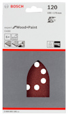 Förpackning med Bosch sandpapper, expert Wood+Paint, C430, korn 120, 100x170 mm, 5 stycken.