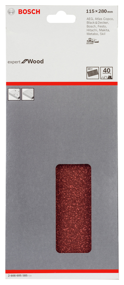 Förpackning av Bosch Expert för Wood sandpapper, korn 40, storlek 115x280 mm.