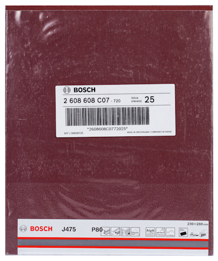 Slipark från Bosch, modell J475 P80, 230x280 mm, förpackning med 25 ark.