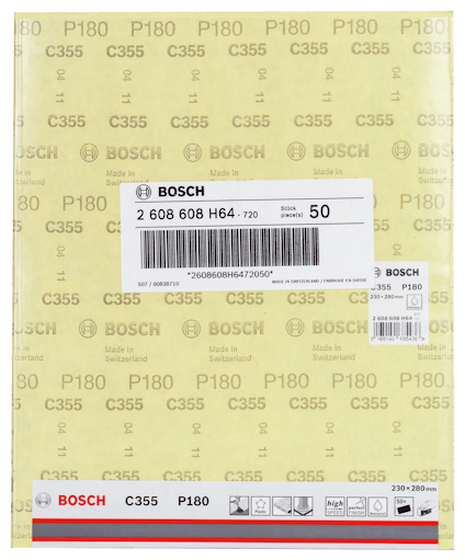 Förpackning av Bosch slippapper C355, P180, 230x280 mm, 50 st.