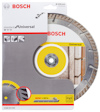 Förpackning med Bosch universalsågklinga, 230 mm, 22,23 mm håldiameter, text "hög hastighet" och bild på tegelstenar.