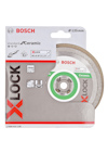 Förpackning med en Bosch X-Lock keramikskiva, standardstorlek 125 mm, märkt med "clean CUT".