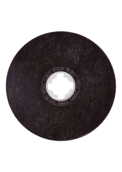 Rund sliprondell i svart material med en centrerad metallöppning.