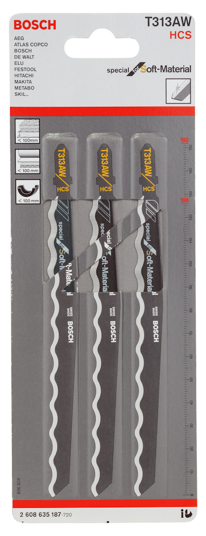 Tigersågblad från Bosch, modell T313AW HCS, 3-pack för mjukt material.