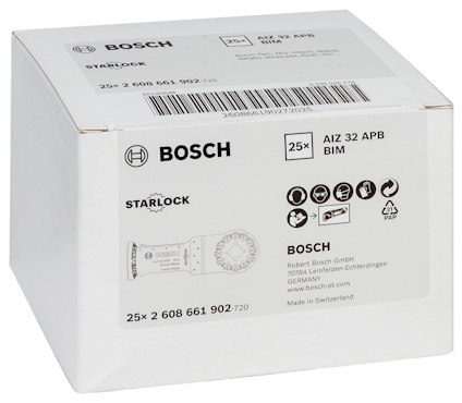 En vit kartong med Bosch Starlock AIZ 32 APB, 25 stycken.