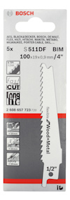 Förpackning för Bosch S511DF BIM sågblad, visar specifikationer och varumärkeslogotyper.
