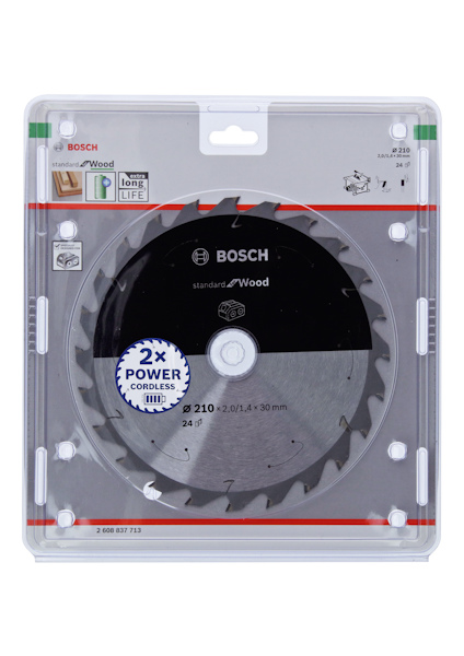 Cirkelsågklinga i förpackning med Bosch-logotyp, 210x30 mm, 24 tänder, för trä.
