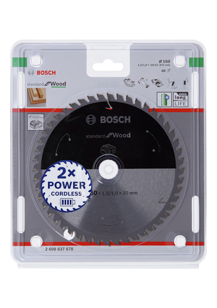 Cirkelsågklinga för trä i förpackning, Bosch, 48 tänder, 150 x 1.5 x 20 mm, modell 2 608 837 678.