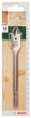 Förpackad borr med text "18 mm" och Bosch-logotyp.