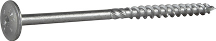 Metallskruv med platt huvud och spiralformade gängor längs skaftet.