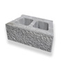 Rektangulär, grå mursten med två ihåliga sektioner och en texturerad yta.