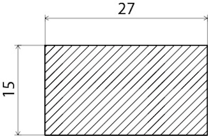 Rektangel med diagonala linjer, mått 27 x 15.