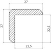 Svart kvadrat med en hörnformad markering i det nedre vänstra hörnet med diagonala linjer.