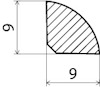 Kvarts cirkelsektion ritad med 9x9 längdenheter.