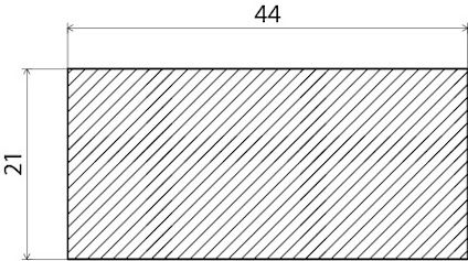 Rektangel med diagonala streck och måtten 44 och 21 markerade.