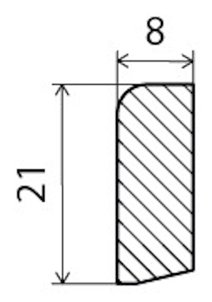 Diagram med en rektangulär form, måtten 21 enheter hög och 8 enheter bred, fylld med diagonala linjer.