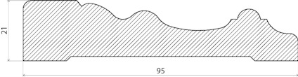 Tvärsnitt av profilerad list med måtten 21 x 95 mm.