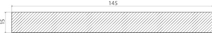 Rektangulär planka, 145 cm lång och 15 cm bred, med diagonala linjer över ytan.