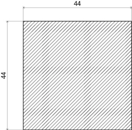 Svart fyrkant med diagonala ränder.