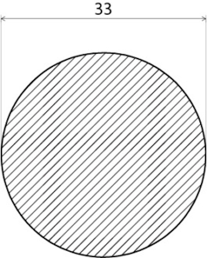 Svart cirkel med diagonala ränder på vit bakgrund.