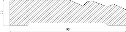 En tvärsnittsritning med måtten 21 och 95 markerade i millimeter.