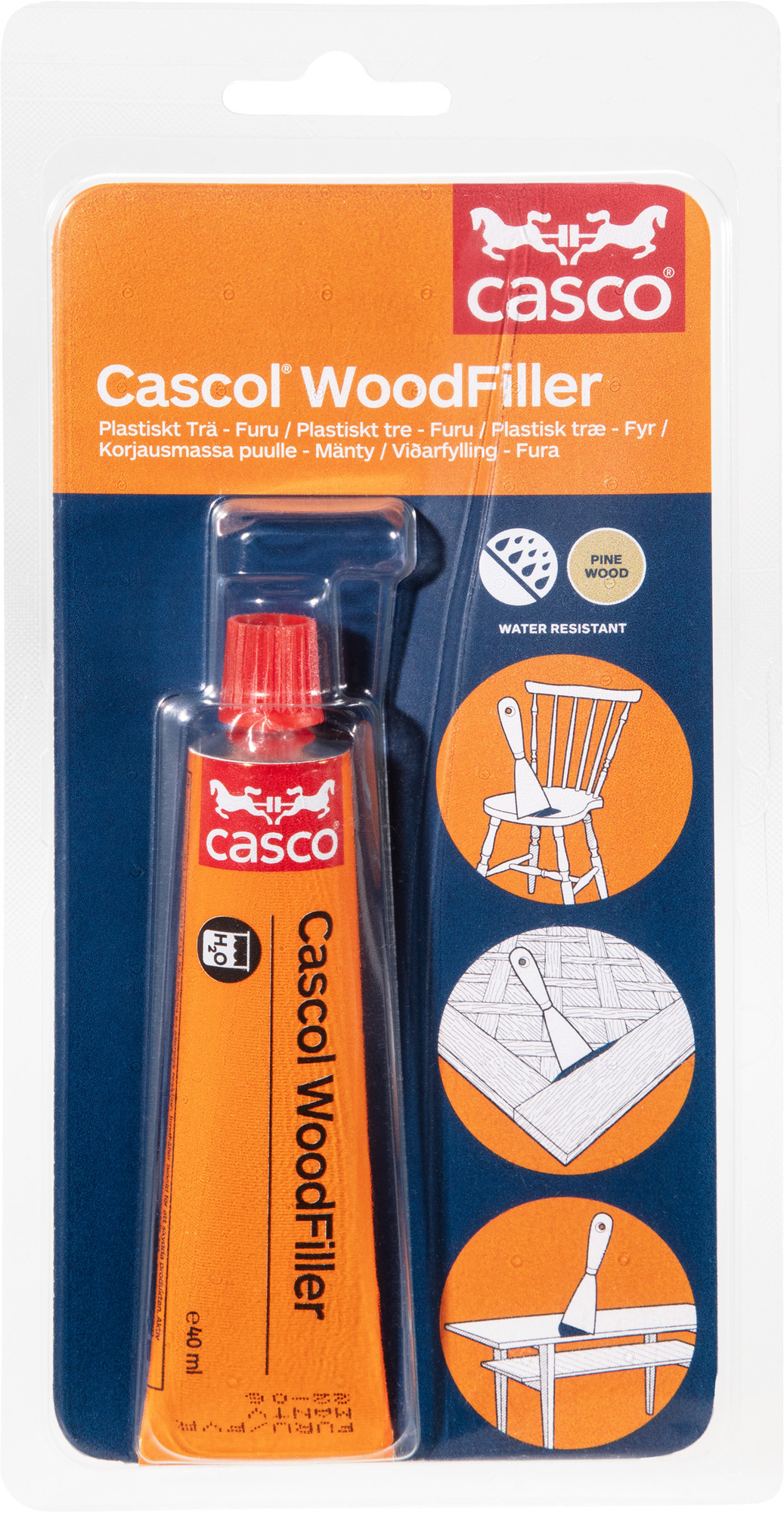 TRÄLAGNINGSMASSA WOODFILLER CASCO NATUR/FURU 40 ML - Casco