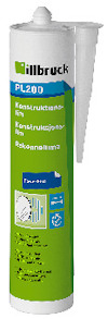 Vit och grön tub med texten PL200, konstruktionlim och märket illbruck. Innehåller en spets för applicering.