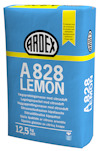 Förpackning av Ardex A828 Lemon väggspackel med citrusdoft, 12,5 kg, med text på flera språk.
