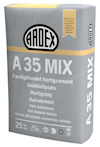 Påsen har texten "ARDEX A35 MIX" och "25 kg" i stora bokstäver, samt information på flera språk.