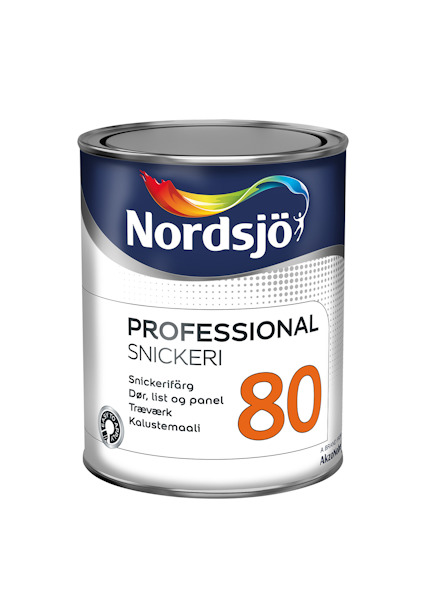 Förpackning av Nordsjö Professional Snickerifärg, med text och logotyp.