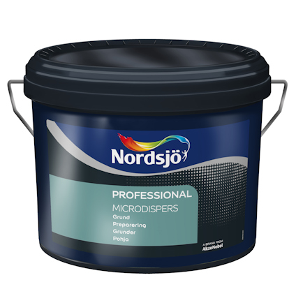 Hink med svart lock och etikett, märkt "Nordsjö Professional Microdispers".