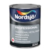 Burk med Nordsjö Professional Traditional Metal Primer och fler språk. Svart, röd och vit etikett.
