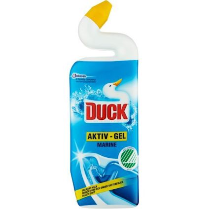 Duck Aktiv-Gel Marine i blå förpackning med gul kork och illustration av en anka.