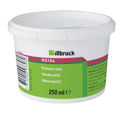 Vit behållare med lock, märkt "illbruck OS106" och text på flera språk. Innehåller 250 ml.
