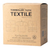 Brun kartong med texten "TORRBOLLEN home TEXTILE" och bilder av garderob, tröja och byrå. Text: "FUKTSLUKARE MOISTURE ABSORBER".