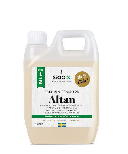 Förpackning med Sioo:x träskydd för altan, steg 1 av 2, 1 liter.
