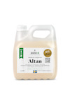 Plastdunk med vit kork och etikett märkt "Sioo:X Premium Träskydd Altan" och texten "Håller upp till 12 år".