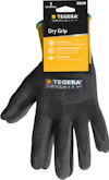 Svart handske med gul insida, text "TEGERA DRY GRIP" på etikett.