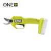 Grön och vit sekatör av märket RYOBI med ergonomiskt handtag, del av 18V ONE+ serien.