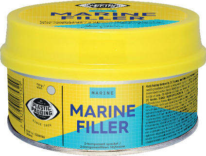 Gul burk med texten "Marine Filler" och "Plastic Padding".
